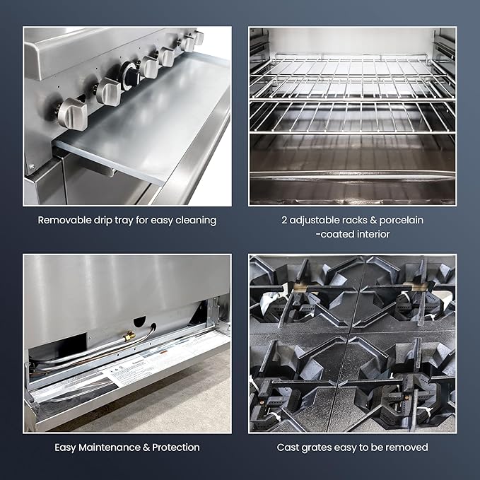 Commercial 60" Gas Range with Convection Oven, 10 Open Burners and Under Full Size Oven 300000 BTU & 33000 Static Oven,NG/LPG Conversion kit, Manual Gas Valve,Freestanding Gas Range for Restaurants
