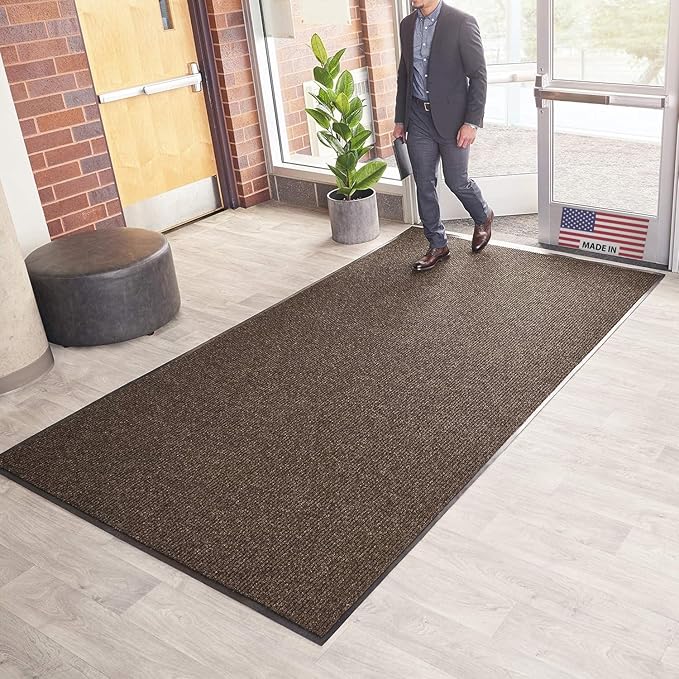 Consolidated Plastics Brush Dry Mat - Made in USA, Heavy-Duty Commercial DoorRug for Indoor/Outdoor Entryways, Non-Slip Backing for High-Traffic Areas (4' W x 6' L, Brown)