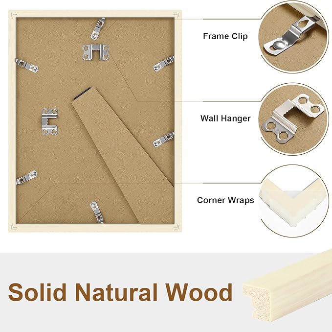 Vittanly 8.5x11 Picture Frame, Solid Wood Frame with Plexiglass, Includes 6x8 Mat, Wall Hanging or Tabletop for Photos, Home Decor, White, 1 Pack