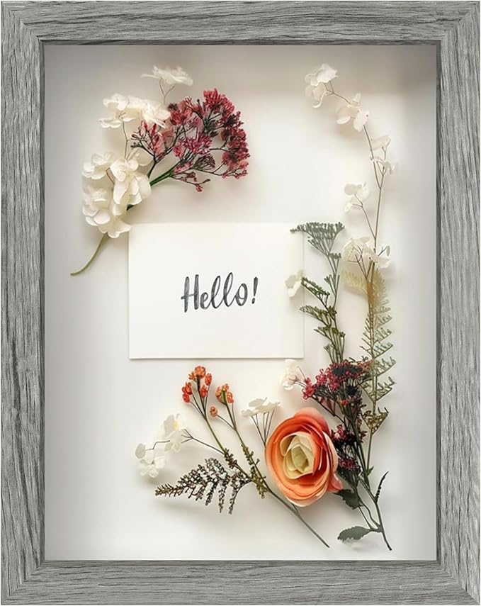 FrameWorks 8.5x11 Driftwood Wooden Shadow Box Frame – Soft Felt Back, Tempered Glass, and Included Elegant White Ball Push Pins