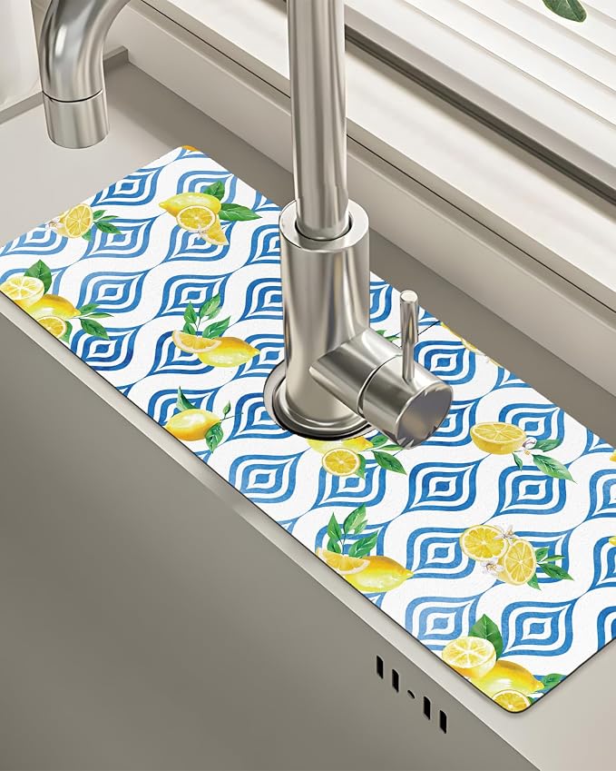 Patterned Sink Faucet Mat Kitchen Splash Guard Super Absorbent Drying Mat by BnhjsdwTablecloth