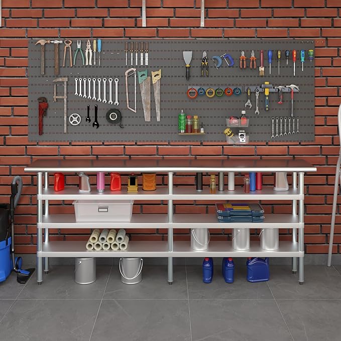 14 in. x 84 in. Stainless Steel Work Table with Three Bottom Shelves | NSF Kitchen Prep Table | Utitly Metal Table