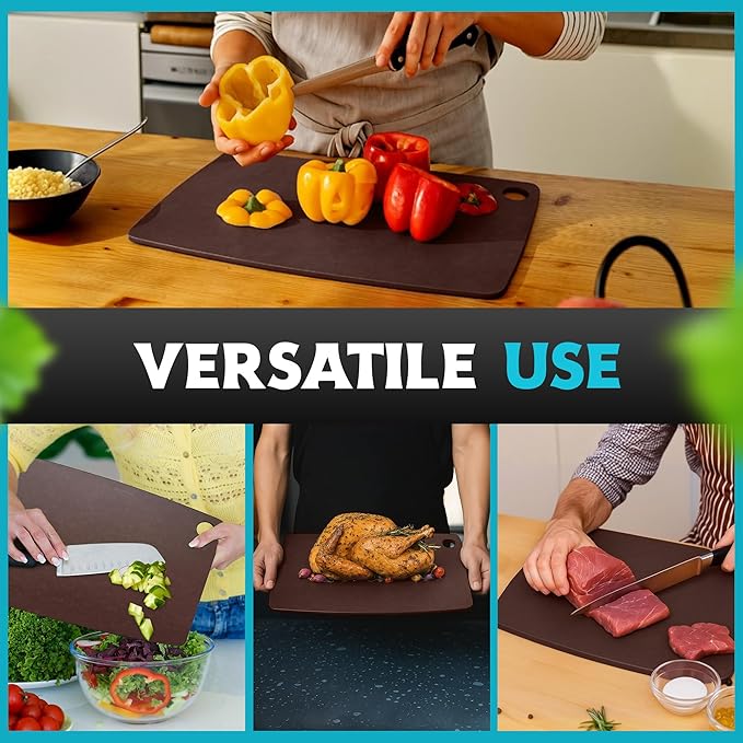Dishwasher Safe Cutting Board for Kitchen - Large Composite Wood Chopping Board, Thin & Lightweight, Heat Resistant, BPA-Free Eco-Friendly Cutting Board for Meal Prep, 14.5 x 11.25 Inch (Nutmeg Brown)