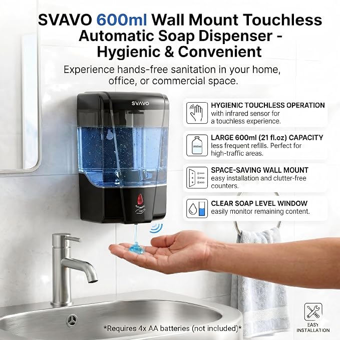 SVAVO Automatic Soap Dispenser Hand Soap Dispenser Wall Mount 600m/21 fl.oz - Image 7