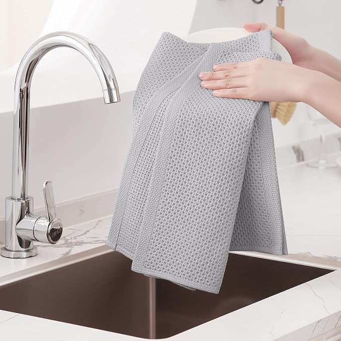 Homaxy 100% Cotton Oversized Waffle Weave Kitchen Towels 8-Pack, Light Gray | - Image 4