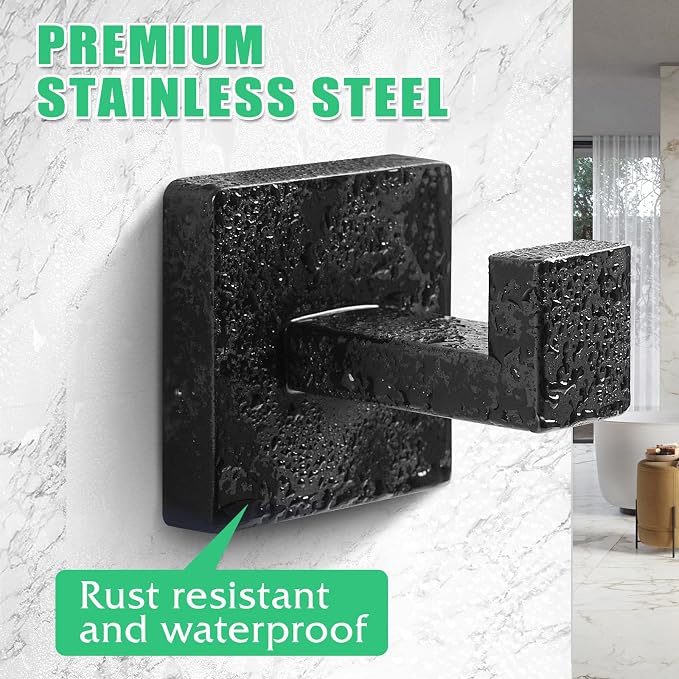 Heavy Duty Stainless Steel Towel Hooks, Wall Mounted Square Robe Hooks - Image 2