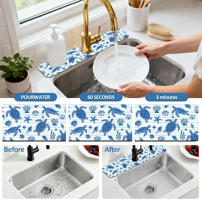 2 Pcs Kitchen Sink Splash Guard Faucet Mat Marine Elements Faucet Mat - Image 5