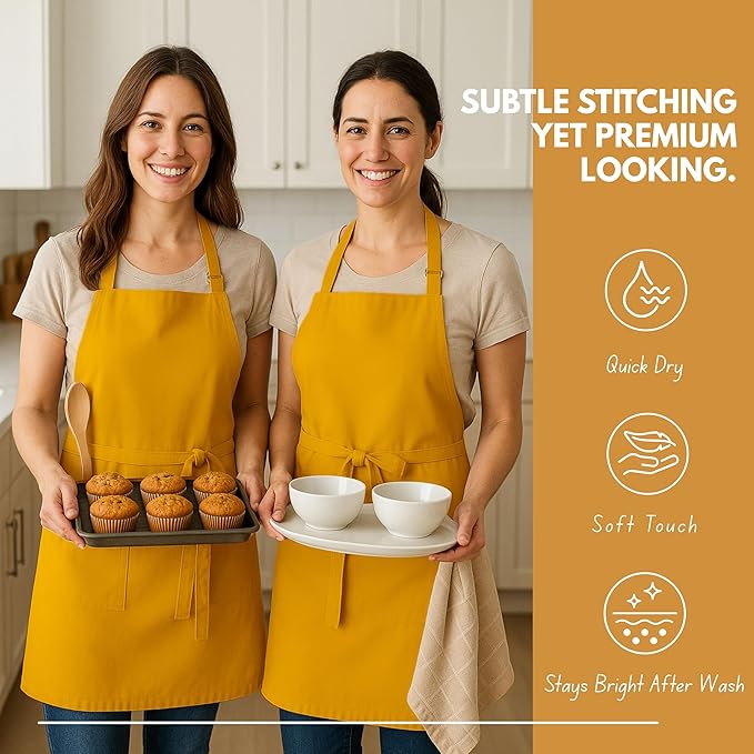 Native Fab Kitchen Apron 2 Pack - 100% Cotton Adjustable, Durable Apron with Pockets, Perfect for Cooking, Baking, Grilling