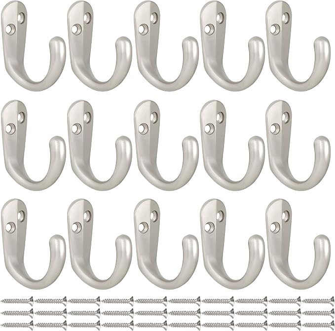 IBosins 15PCS Coat Hooks Wall Mounted Silvery Single Prong Robe Hook | Hanging - Image 2