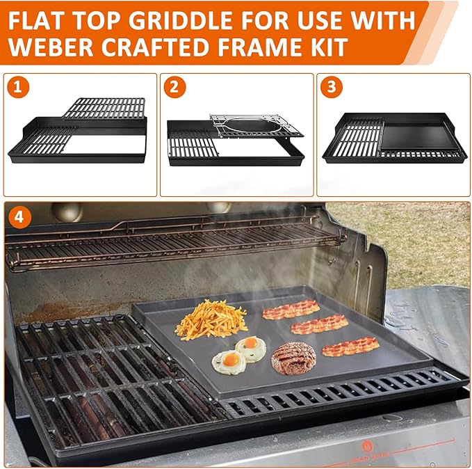 7672 Flat Top Griddle Replacement Parts for Weber Genesis E-325S S-325S SX-325S EX-325S Spirit 200 300 Genesis II 300 II 400 Smokefire EX4 EX6 Series Cast Iron Cooking Plate Insert Accessories