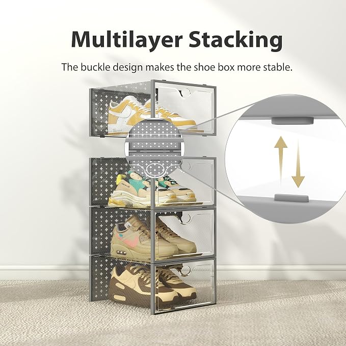 Pinkpum XXL 12 Pack Shoe Storage Box Clear Plastic Stackable Shoe Organizer - Image 3