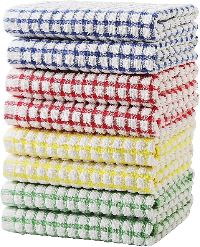 Oeleky Cotton Kitchen Towels 8 Pack, 15x26 Checkered Dish Towels by OELEKY
