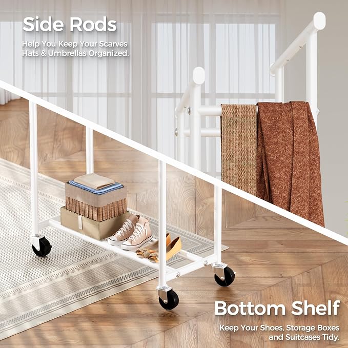 HYSEYY Clothes Rack, Double Rods Rolling Clothing Rack - Image 6