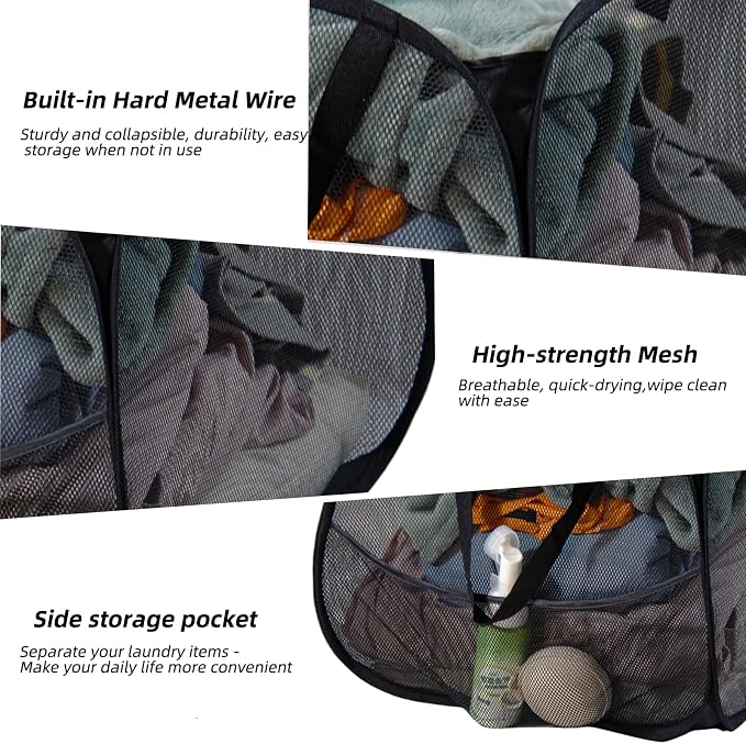 Collapsible Laundry Basket 90L, Foldable Mesh Pop-up Laundry Hamper - Image 5