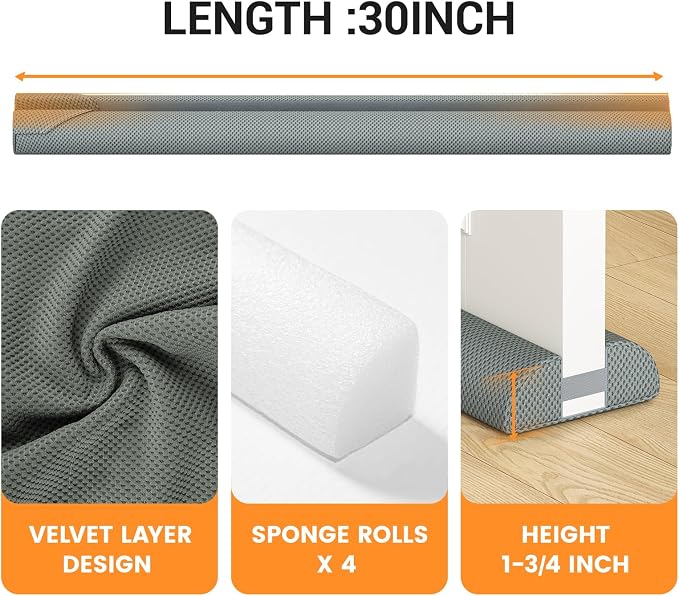 fowong Door Draft Stopper 30", Adjustable Under Door Noise Stopper, Block Drafts - Image 7