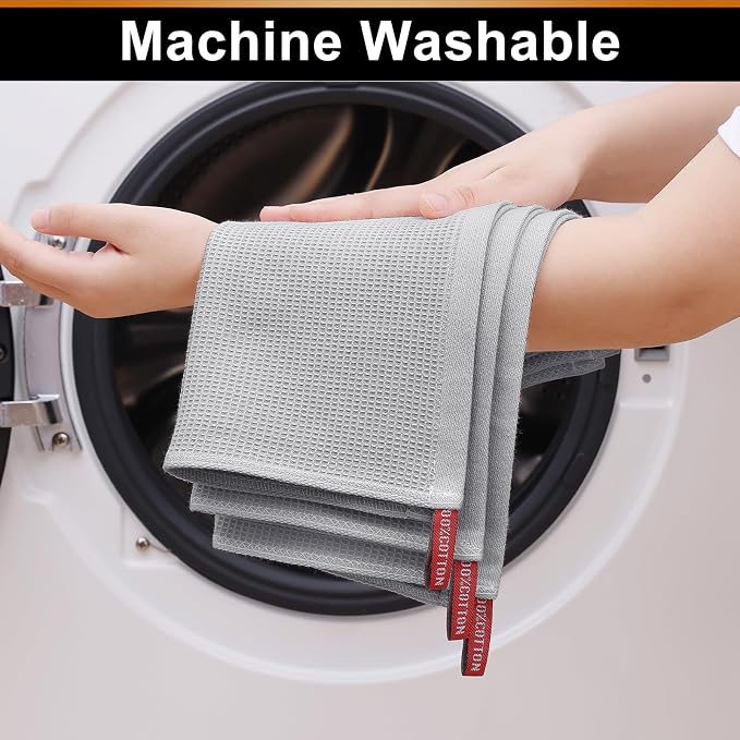 Homaxy 100% Cotton Waffle Weave Kitchen Towels, 12 Pack, Light Grey - Image 8