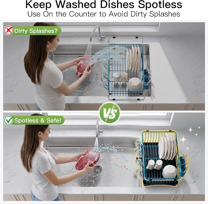JASIWAY Blue Dish Drying Rack in Sink - Image 4