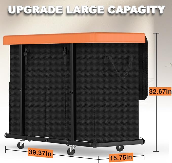 Laundry Basket with Wheels, 300L Leather Patchwork Laundry Sorter 4 Section - Image 7