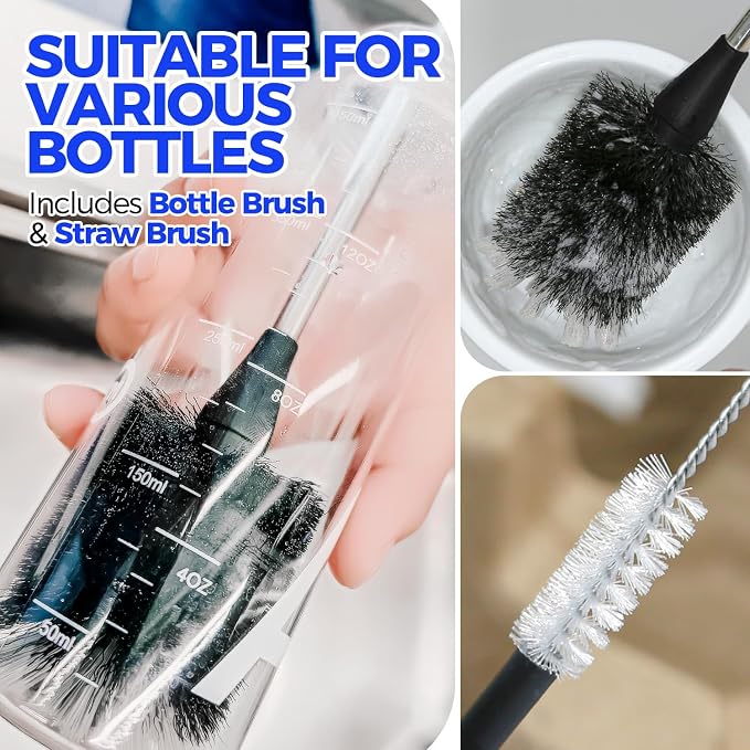 Holikme 4 Pack Bottle Brush 14" Stainless Steel Straw Cleaner Brush, 3 Straw - Image 3