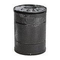 32 Gallon Perforated Trash Can with Flat Lid, Steel Outdoor Heavy-Duty Commercial Waste Bin, Round Recycle Container, Durable Garbage Can for Parks, Municipalities, Schools, Parking