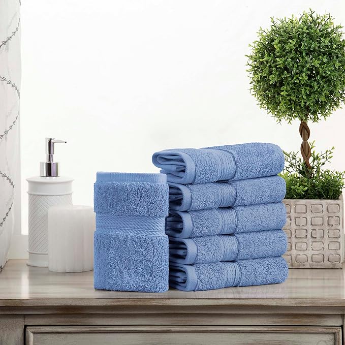 SUPERIOR Egyptian Cotton Plush & Absorbent, Face Towel Set of 6, Denim Blue | by SUPERIOR