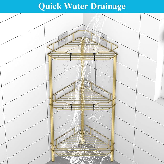 HuggieGems Metal Floor Standing Corner Shower Caddy, 3 Tier - Image 5