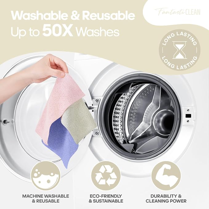 Fantasticlean Microfiber Cleaning Cloth Roll, 60 Pack, Off White - Image 9