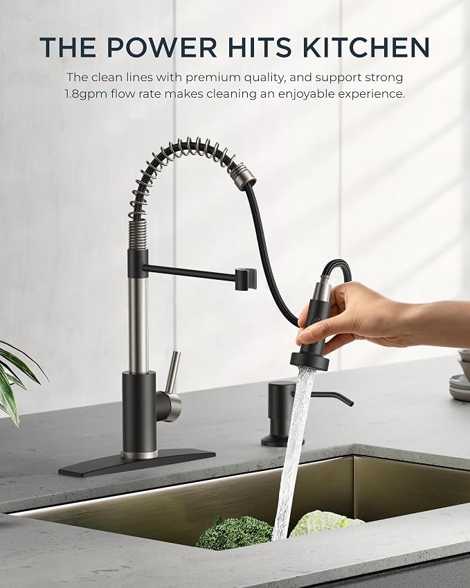 FORIOUS Kitchen Faucets, Pull Down Sprayer, Classic High Arc, Single Handle - Image 4