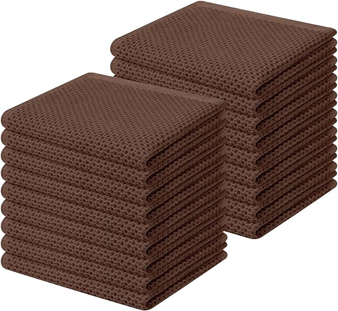 Homaxy 100% Cotton Waffle Weave Kitchen Dish Cloths 18-Pack, Coffee | 12 x 12 by Homaxy