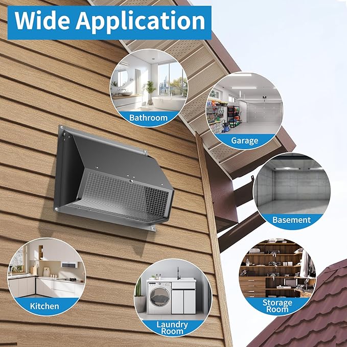 10 Inch Hooded Wall Vent with Screen and Damper,Wall Exhaust Vent Cover Cap,Dryer Vent Cover Outside,External Extractor Wall Vent Hood for House Kitchen Range Hood Air Ventilation Black