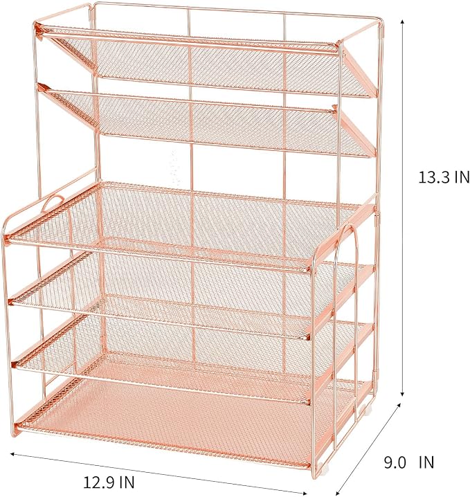 OPNICE Desk Organizer, 6-Tier Paper Organizer Letter Tray, Rose Gold | Desk - Image 2