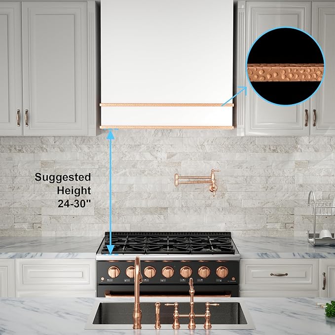 Akicon Range Hood 30 Inch, Stainless Steel Ducted Kitchen Hood with Powerful Motor, Wall Mount Modern Box, 30W X 30H X 14D Inch, AK-HS30HA-SWC (Signal White with Copper)