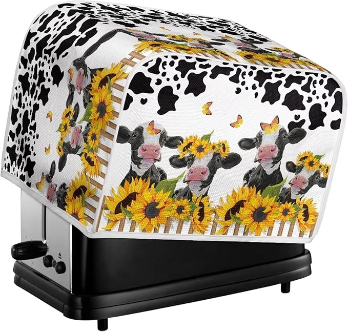 UNICEU Sunflower Farm Cow Animal 2 Slice Quilted Toaster Dust Cover & Bread Maker Cover for Small Appliances