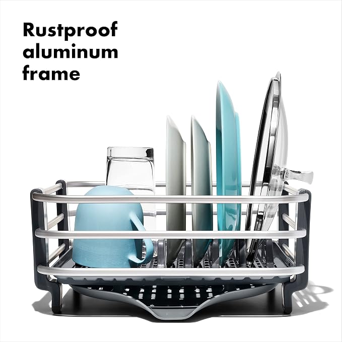 OXO Good Grips Rustproof Aluminum Dish Drying Rack | Raised Ridges Allow Quick - Image 3