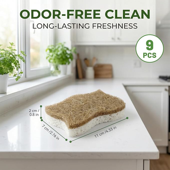 9 Pack Biodegradable Natural Dish Kitchen Sponges | Compostable Cellulose and - Image 7