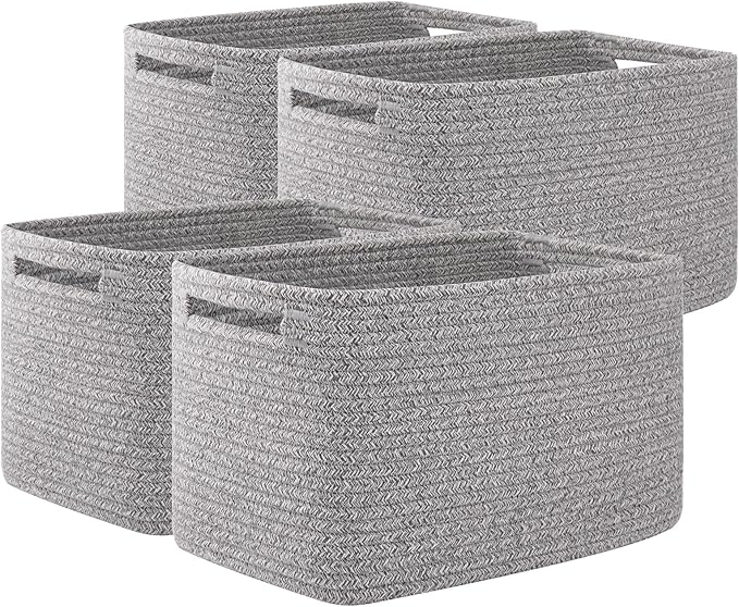 OIAHOMY 4 Pack Storage Baskets for Organizing 15L Cube Storage Bins Grey by MasterofSpaceOptimization