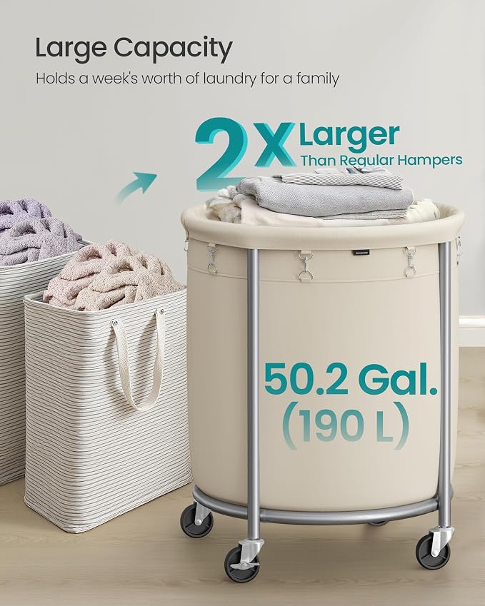 SONGMICS Laundry Basket with Wheels, Steel Frame, Removable Bag - Image 3