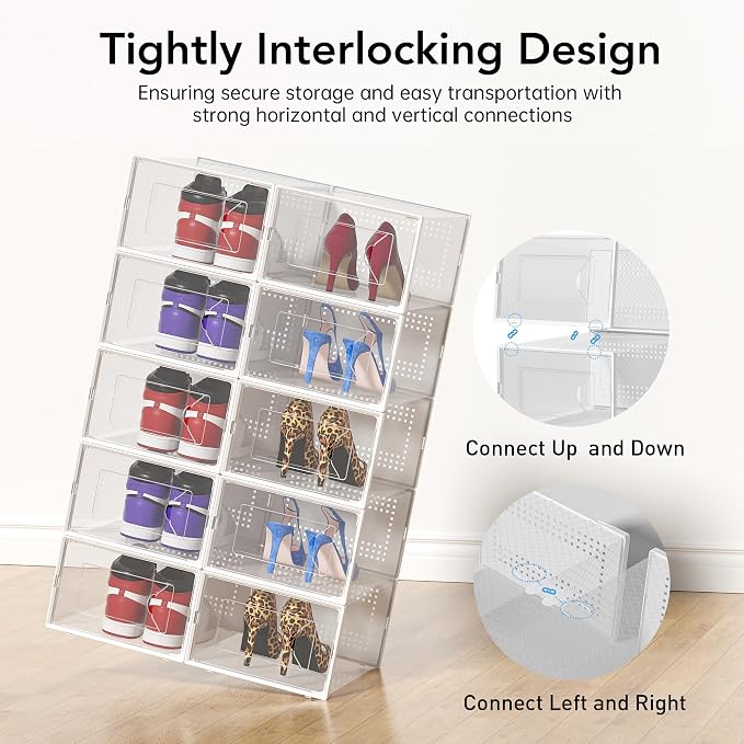 Foluck X-Large Shoe Storage Box, 15 Pack Clear Plastic Stackable Shoe Organizer - Image 4