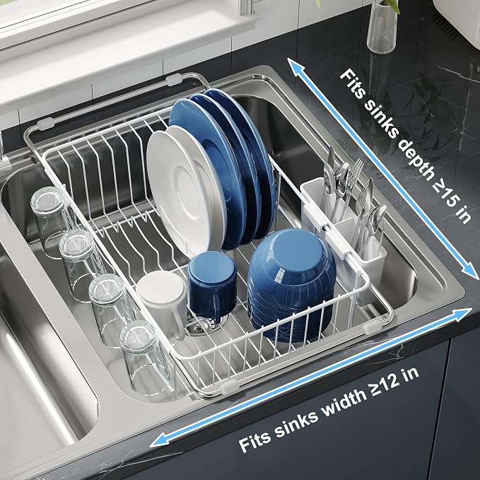 JASIWAY White Dish Drying Rack in Sink, Dish Drainer - Image 5