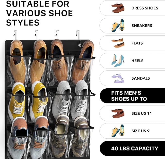 Simple Houseware 24 Pockets Large Clear Over the Door Shoe Organizer, 4 Durable - Image 3