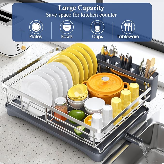SNTD Dish Drying Rack for Kitchen Counter, 11.8" W x 16.7" L, Large Capacity - Image 2
