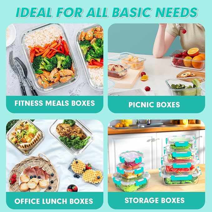 VERONES 30 Pieces Glass Food Storage Containers Set - Image 6