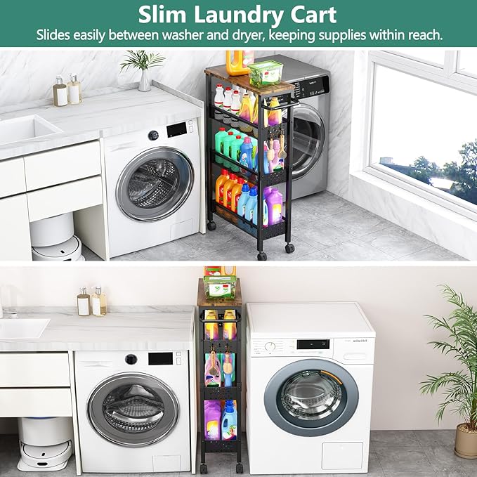 Vivihomety 4-Tier Slim Utility Rolling Laundry Cart - Image 2