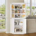 63" Tall Metal Corner Kitchen Pantry Cabinet, Steel Storage Cabinets with 4 Doors and 3 Shelves, Kitchen Food Cabinets with 6 Door Panel Shelves, Farmhouse Cupboard for Kitchen Dining, White
