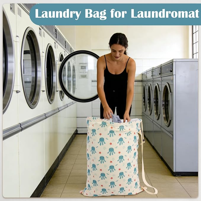 Canvas Laundry Bag with Shoulder Strap & Drawstring - Image 6