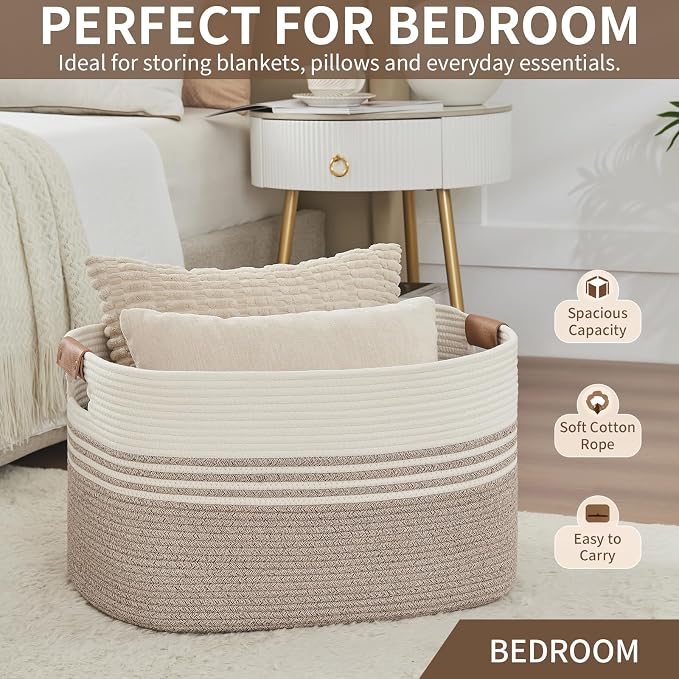 Laundry Hamper with Handles, 72L Rope Laundry Basket, Light Brown - Image 6