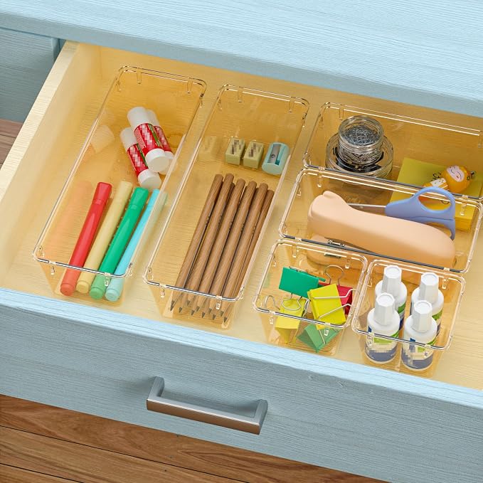 12 Pack Clear Drawer Organizer Set, Drawer Storage Trays, Storage Bins | - Image 5
