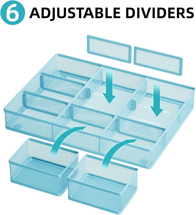 Marbrasse Mesh Desk Drawer Organizer Tray 3 Packs, 9 Adjustable Compartments - Image 2