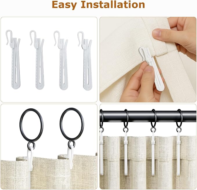 1.25 Inch Curtain Rings with Hooks, 24 Pack Black Metal Drapery Rings with Pins - Image 3