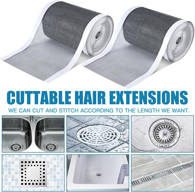 2 Pack Linear Shower Drain Hair Catcher Mesh Stickers Cutable | 4x33ft - Image 3